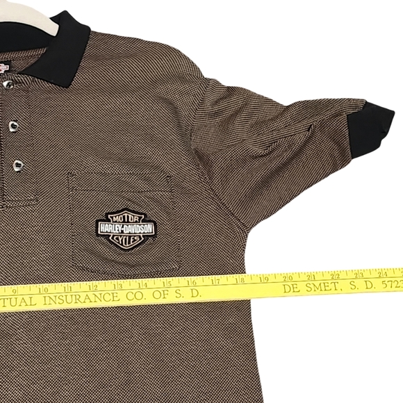 HARLEY-DAVIDSON Polo Shirt Mens Medium Brown Black Logo Biker Casual Retro Dad - Picture 9 of 11